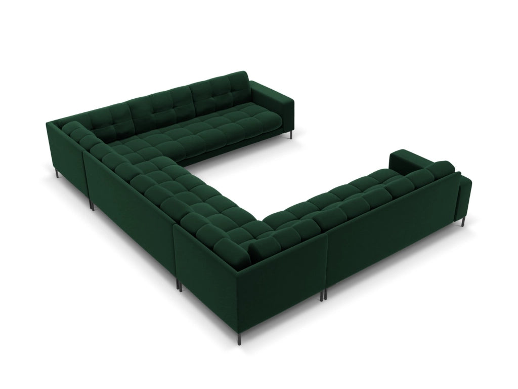Cosmopolitan Design - Divano panoramico "Bali" 9 posti in velluto verde bottiglia 