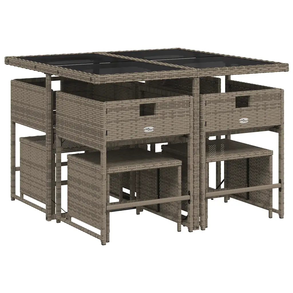 Set da Pranzo da Giardino 9 pz | Set Salotto da Giardino con Cuscini in Polyrattan Grigio