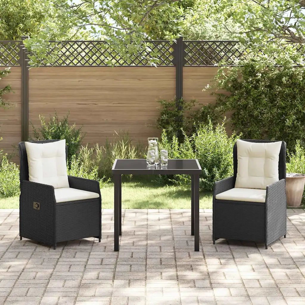 Set da Pranzo per Giardino 3 pcs Nero polyrattan 3380939