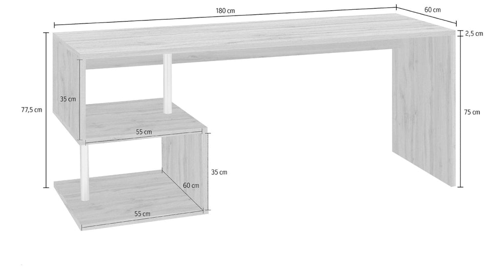 Scrivania con 2 Ripiani 180x60x77,5 cm Esse Quercia Wotan