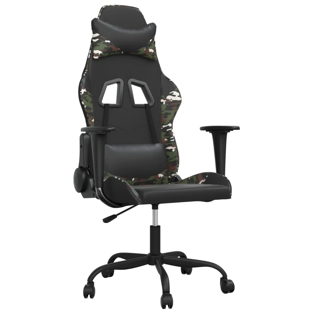Sedia da Gaming | Sedia da e-sports Massaggiante Nero e Mimetico in Similpelle