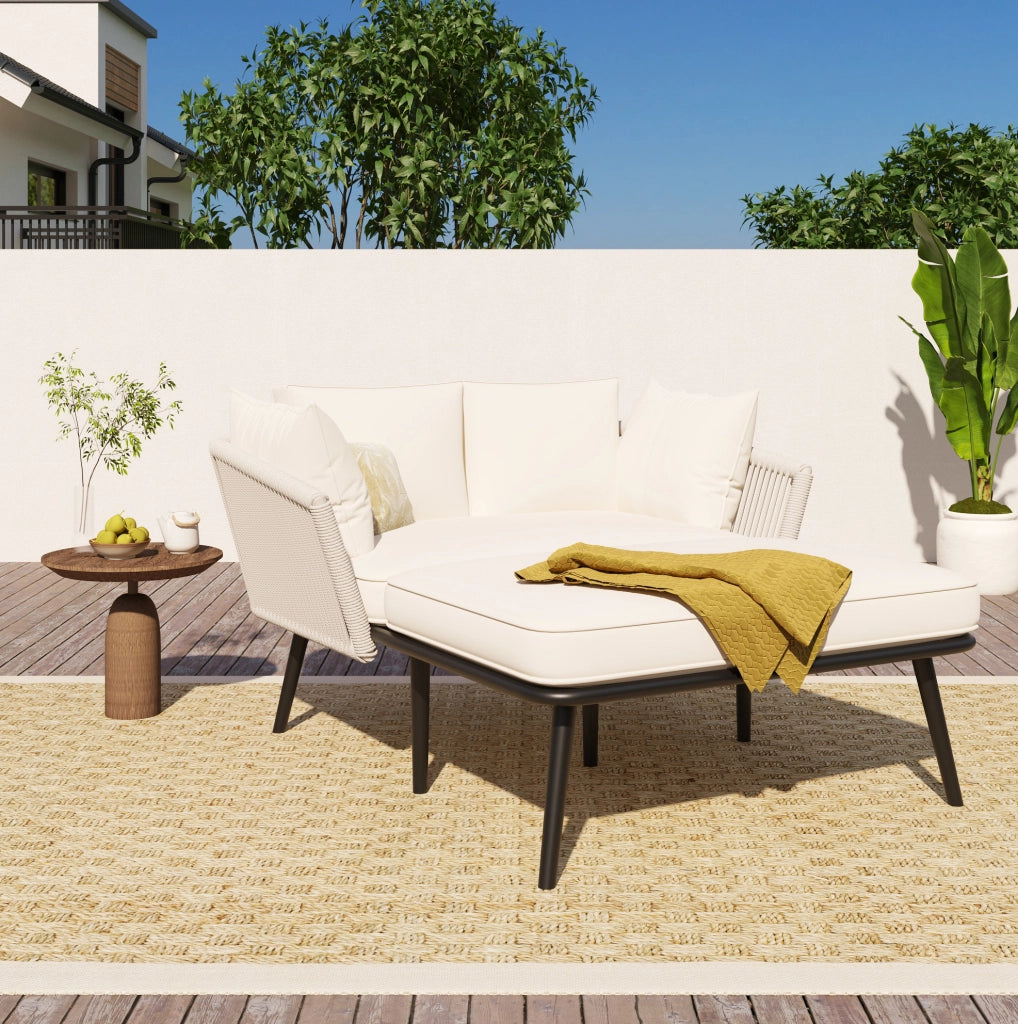 Lettino prendisole da esterno con cuscino da 10 cm; poliestere beige