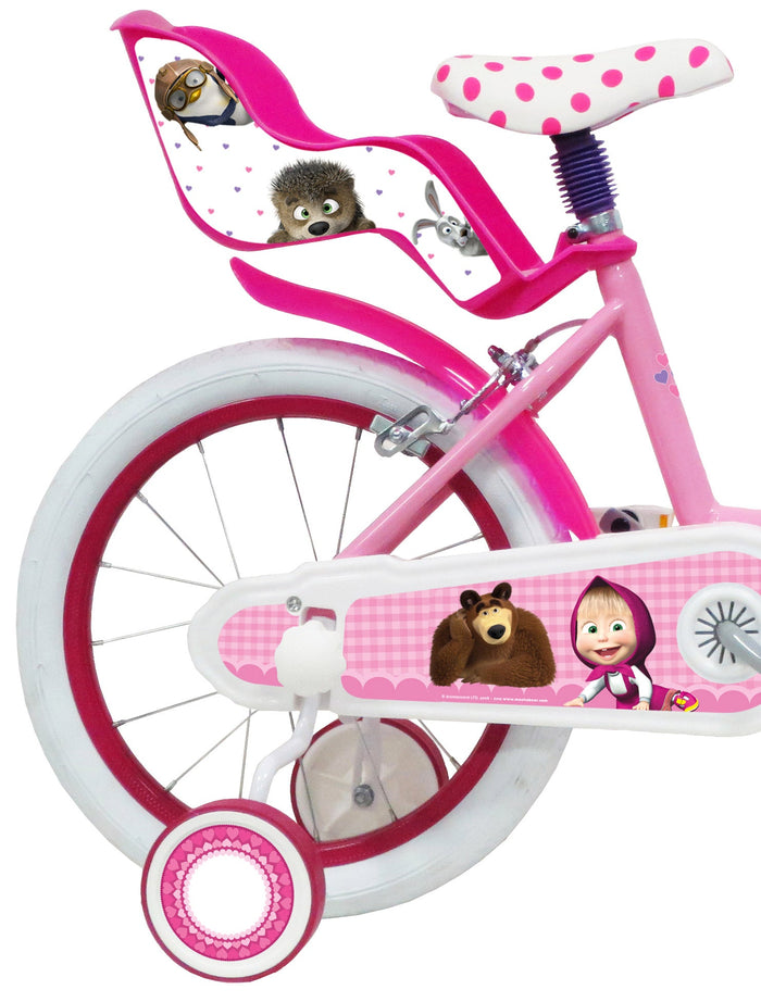 Bicicletta per Bambina 16" 2 Freni  Masha e Orso Rosa