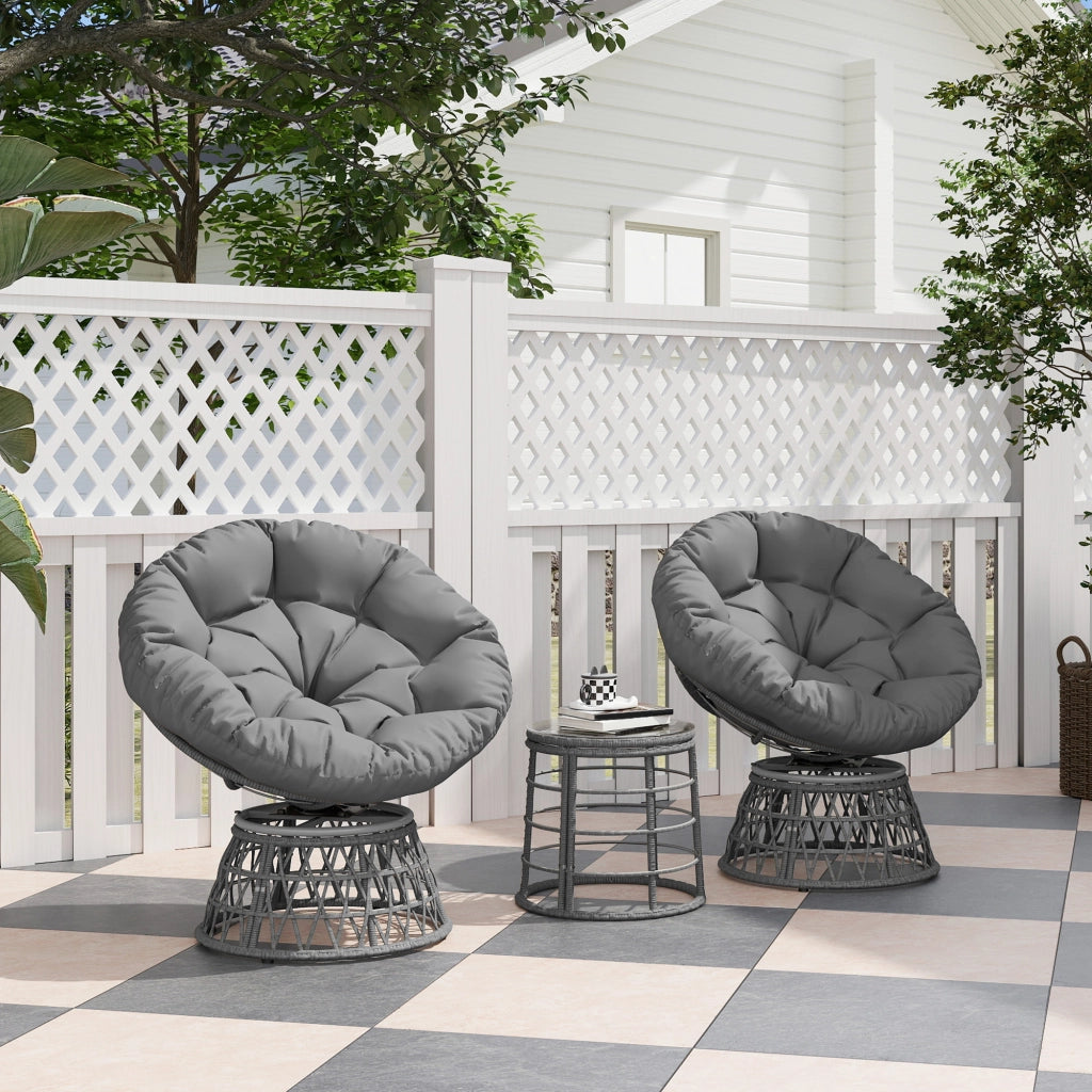 Set Giardino 3 Pezzi con 2 Poltrone Papasan Girevoli e 1 Tavolino Rotondo ¨C zephmum ¨C Resina Poliestere Intrecciata