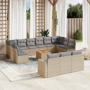 Set Divani da Giardino 14pz con Cuscini in Polyrattan Beige