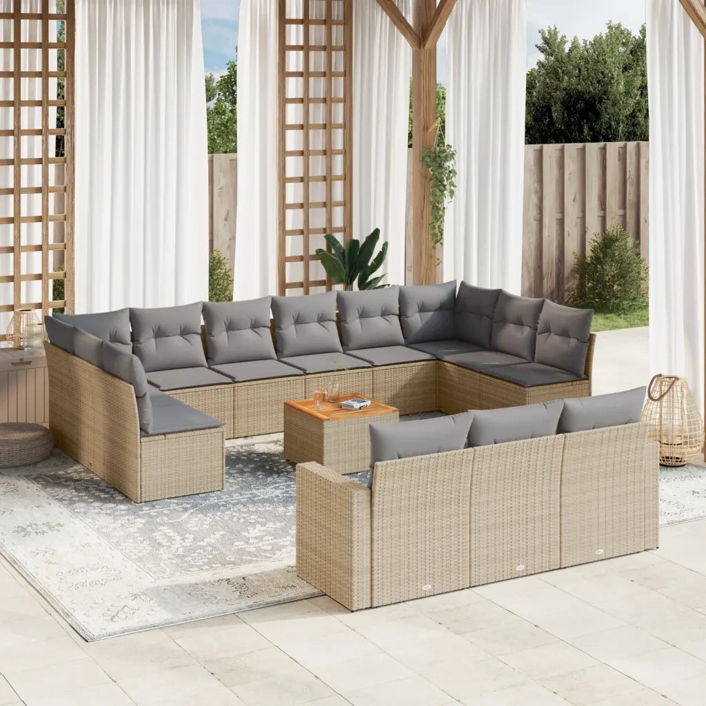 Set Divani da Giardino 14pz con Cuscini in Polyrattan Beige