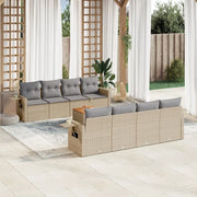 Set Divano da Giardino 9 pz con Cuscini Beige Misto Polyrattan