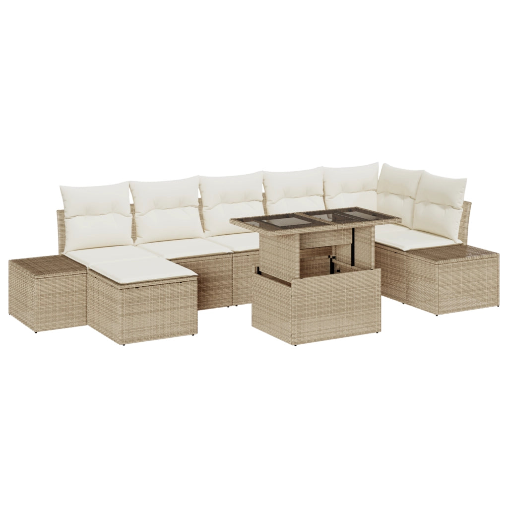 Set di divani da giardino 8 pezzi con cuscini beige in rattan polimerico
