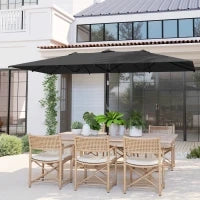 Ombrellone Doppio Inclinabile e Regolabile con Cordicella, in Poliestere e Metallo, 150x295x170-214 cm, Grigio