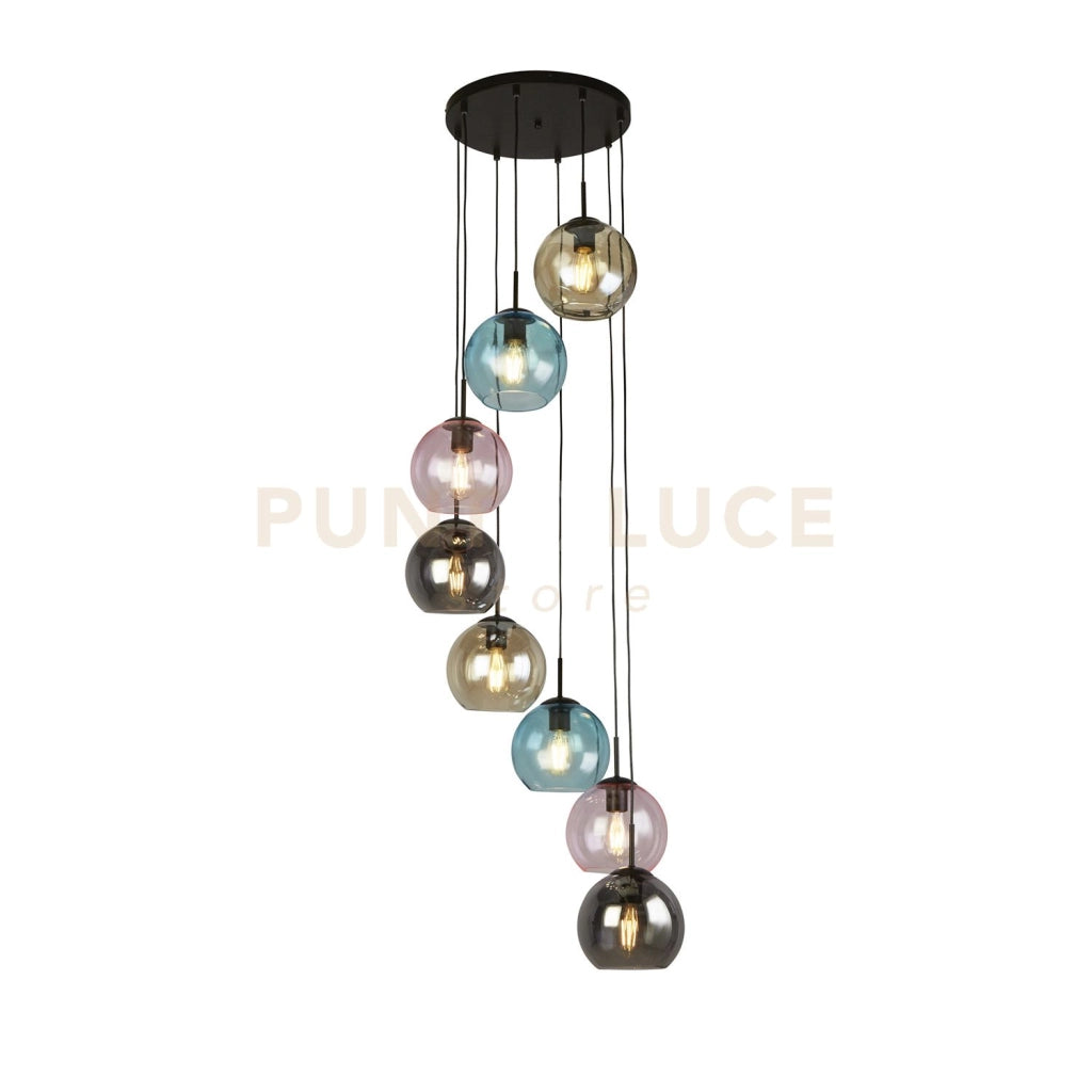 Mardi Gras II 8Lt Pendant - Metallo nero e vetro colorato