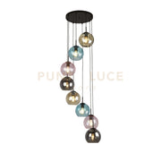 Mardi Gras II 8Lt Pendant - Metallo nero e vetro colorato