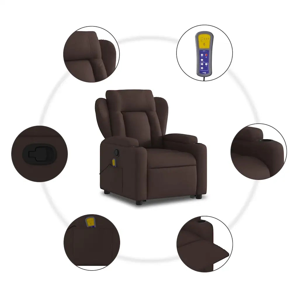 Poltrona Alzapersona Massaggi Reclinabile Marrone Scuro Tessuto 3204499