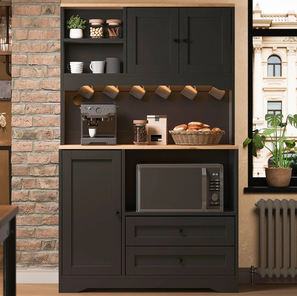 Credenza cucina multifunzione con LED, prese USB e ripiani regolabili
