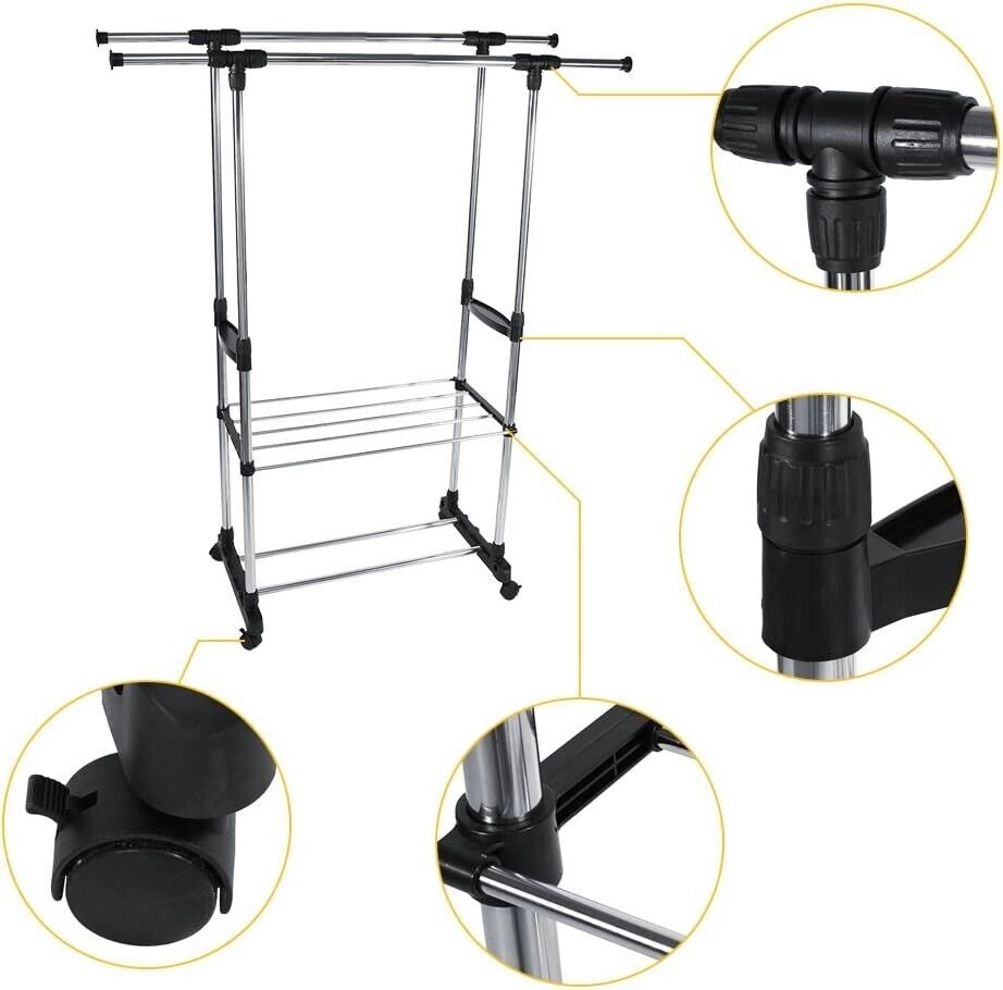 Stand appendiabiti da terra attaccapanni abiti 155 x 80 x 42mm doppio 69063