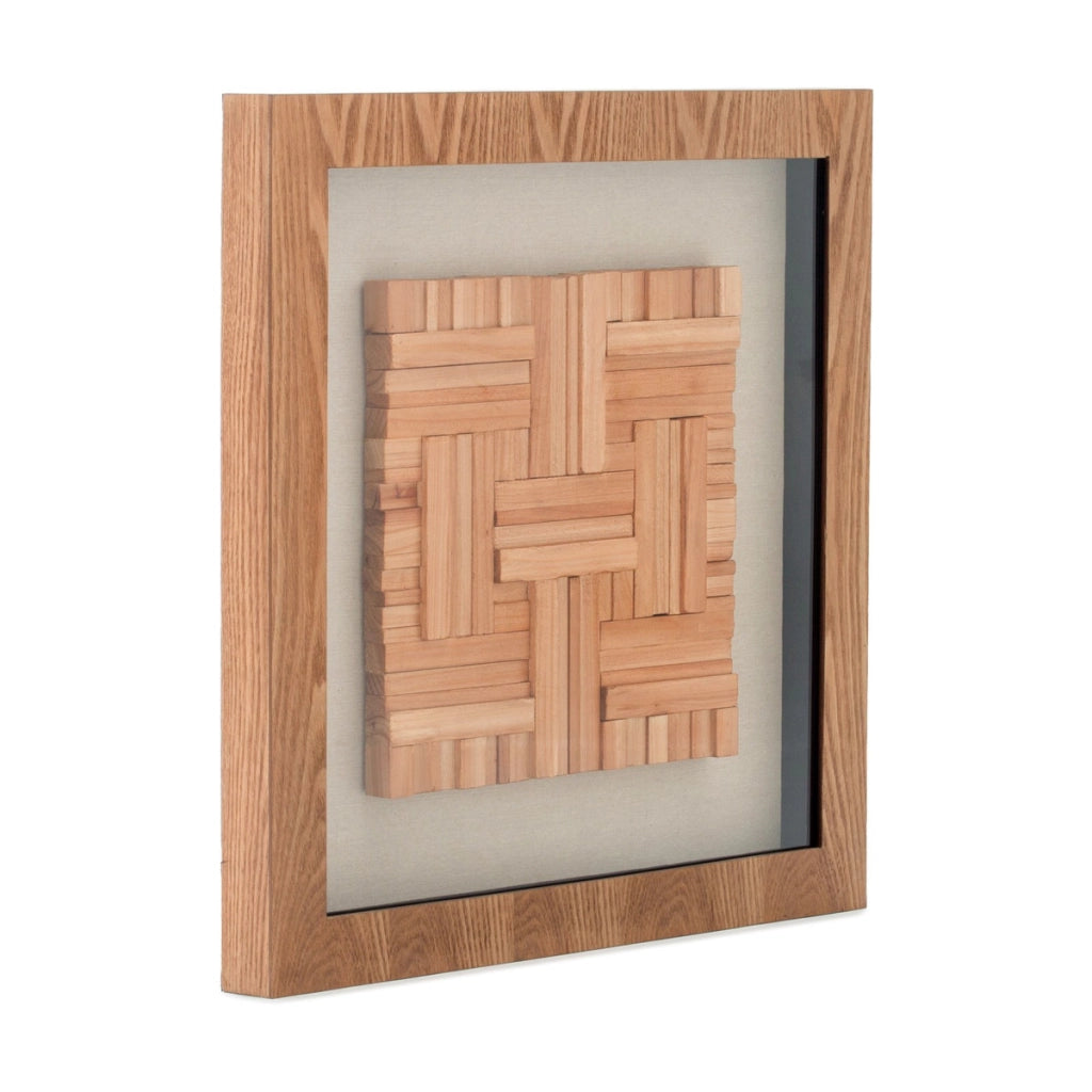 Quadro in listelli di legno intarsiato Carre' I 60x60 fatto a mano