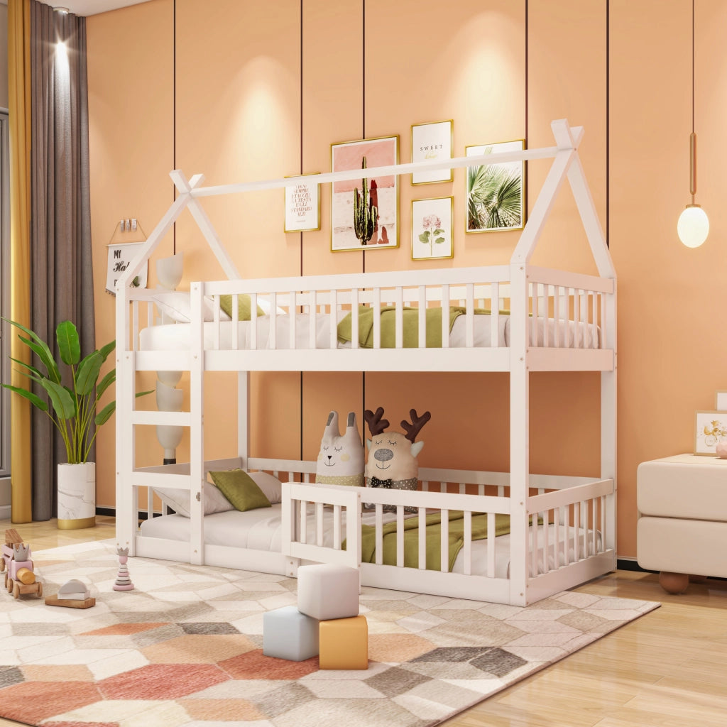 Letto a castello bambini 90x200 cm bianco con scala