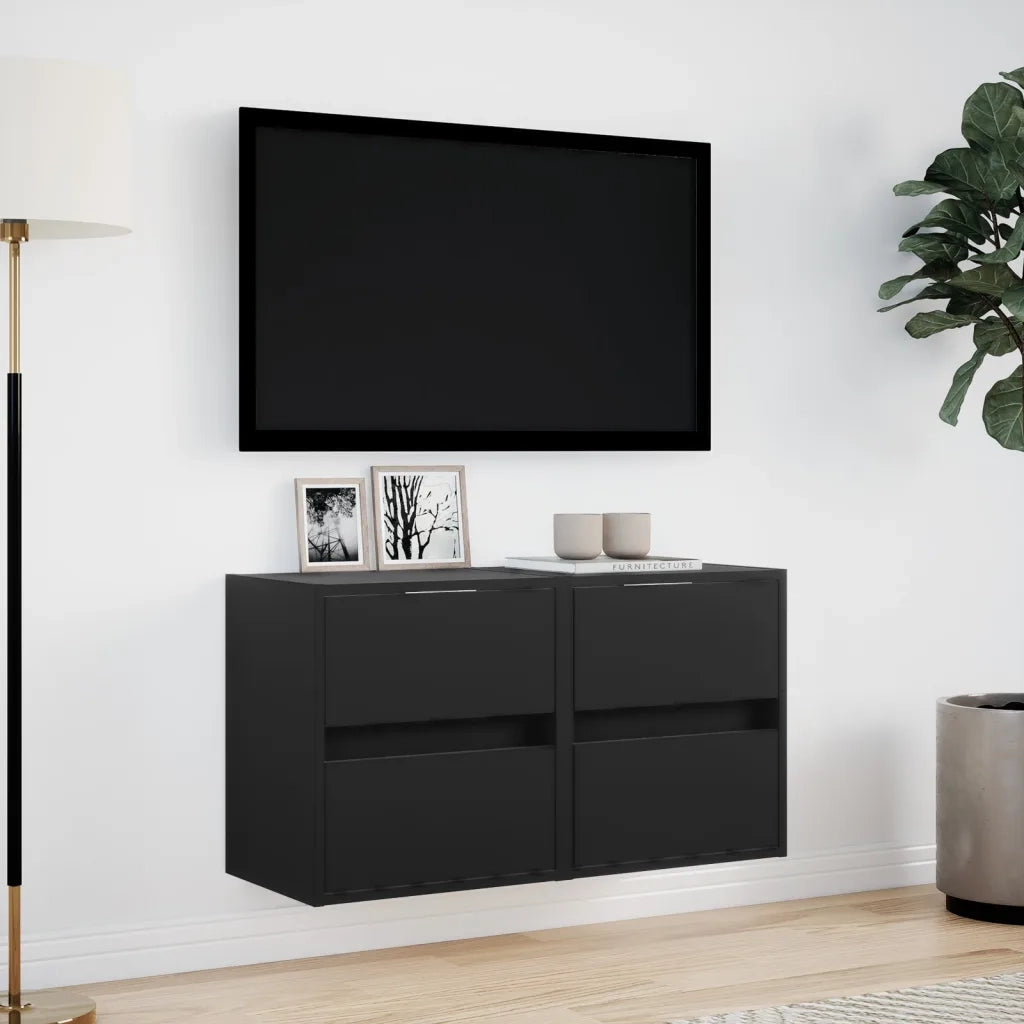 Mobili TV a Parete con Luci LED 2pz Neri 41x31x45 cm