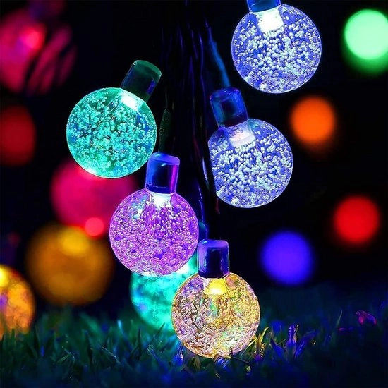 Fili di luce alimentati da energia solare 12 m / 40 ft 66 led illuminazione esterna per giardino con 8 modalità palline cristalline per campeggio patio giardino casa feste di Natale matrimoni (multicolore)