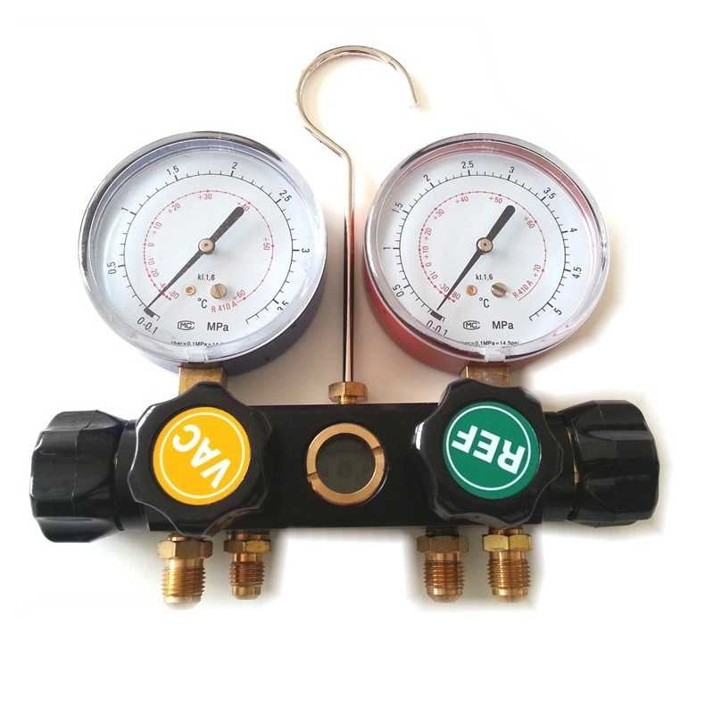 GRUPPO MANOMETRICO MANOMETRO DOPPIO FREON R32 R410A ATTACCO 5/16 4 VIE - UNIVERSALE