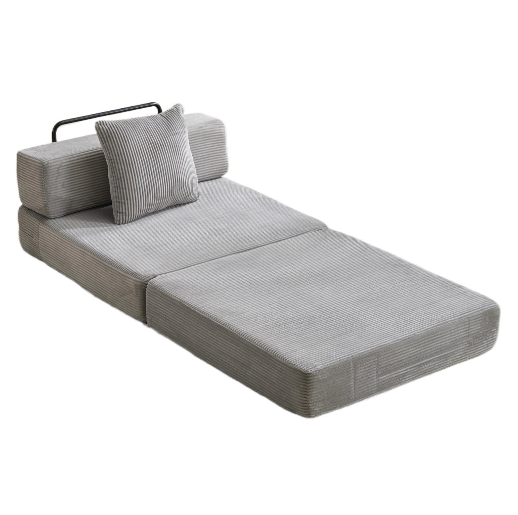 Divano letto pieghevole singolo in velluto a coste grigio chiaro