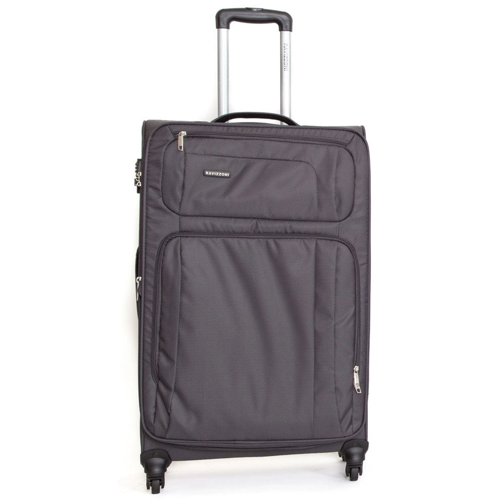 Trolley Valigia Grande Morbida in Poliestere 4 Ruote TSA Ravizzoni Raffaello DK Grigio