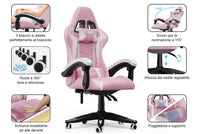 Sedia gaming ergonomica - RATTANTREE - con Supporto Lombare Sedia da Gioco in Pelle Pu con Altezza Regolabile - Rosa