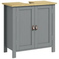 kleankin Mobile Sottolavabo con 2 Porte, Ripiano Regolabile, 2 Piani Interni, Maniglie, in PU, 60 x 30 x 60 cm, Grigio