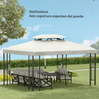 Copertura per Gazebo da Giardino Tetto Sostitutivo Anti-UV Impermeabile in Poliestere 3x4m, Beige