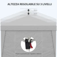 Gazebo 3x3 m Pieghevole ad Altezza Regolabile con Finestrelle, in Acciaio e Tessuto Oxford Grigio Chiaro