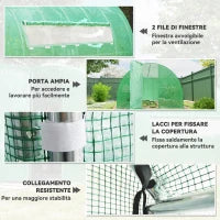 Serra per Orto a Tunnel con Porta e 8 Finestre, Serra da Giardino in PE e Metallo Zincato, per Coltivazaione Piante, 600x300x200cm