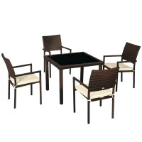 Set da Esterni in Rattan PE con Tavolo e 4 Sedie con Cuscini, Marrone
