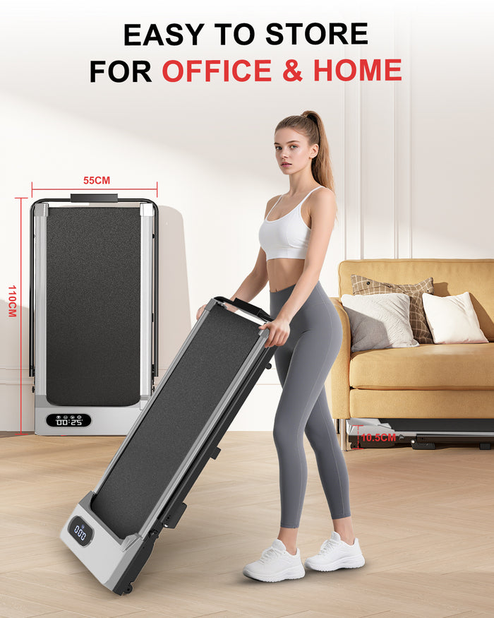 Tapis Roulant Elettrico Pieghevole 1-8 km/h - RATTANTREE - con Inclinazione, Display a LED, Supporto per App e Tablet - Portante 145kg - silver