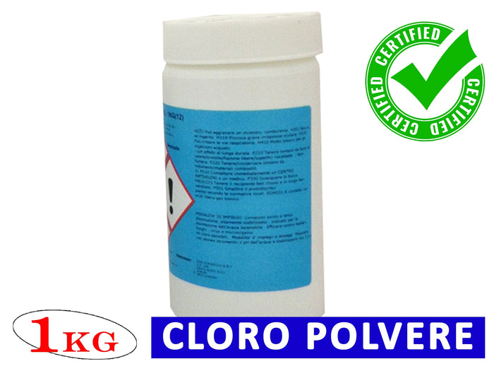 Cloro in Polvere per Pulizia Acqua Piscina Dicloro Granulare 56% 1 Kg Trattamento Antialghe