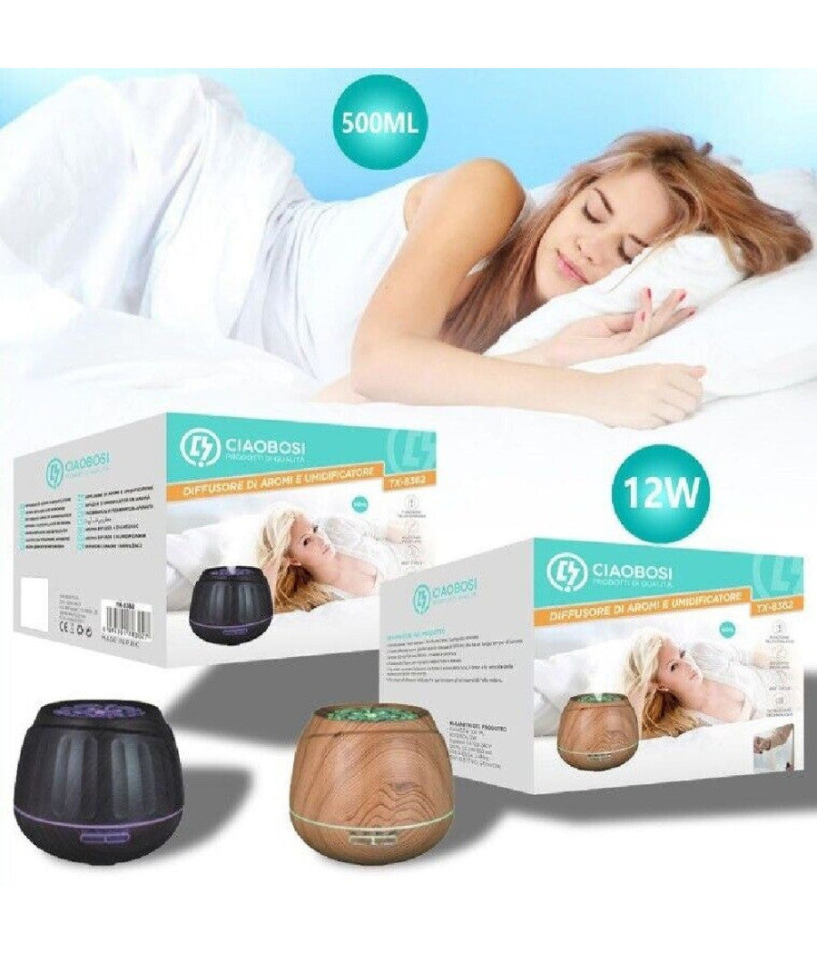 Diffusore Aromi Umidificatore Ultrasuoni 500ml 12w Aromaterapia Colore Led Luce Tx-8362         