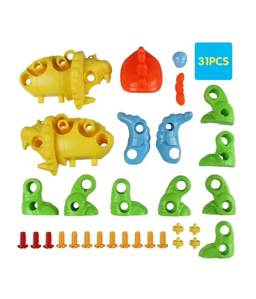 Dinosauro Triceratopo Smonta E Rimonta Con N.2 Attrezzi Gioco Educativo Bambini         