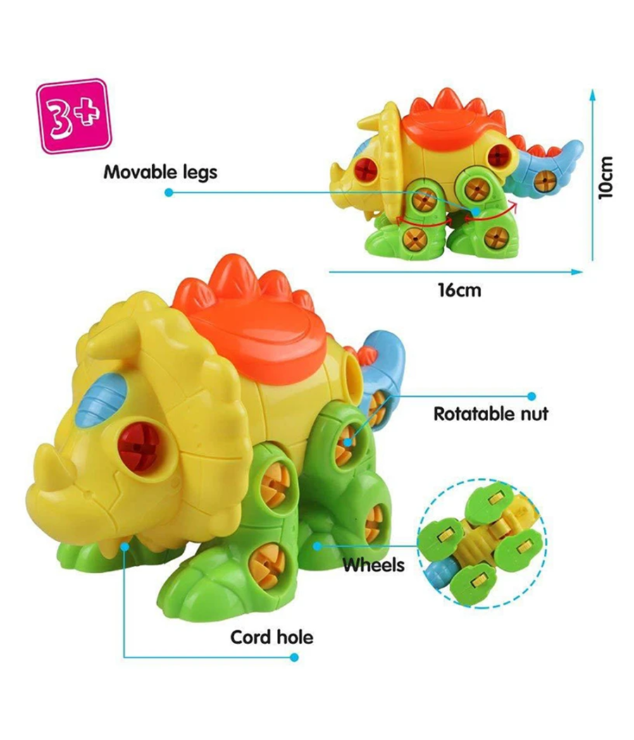 Dinosauro Triceratopo Smonta E Rimonta Con N.2 Attrezzi Gioco Educativo Bambini         