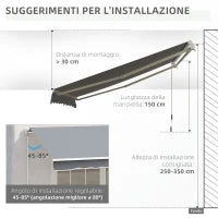 Tenda da Sole 3x2.5 m Avvolgibile per Porte e Finestre, in Alluminio e Poliestere Anti-UV, Grigio