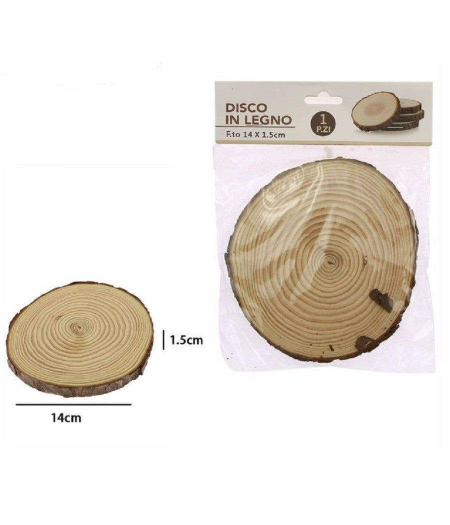 Disco Di Legno Base Tronco Decorativa Per Ornamento Casa 14x1.5 Cm Rotondo 72111         