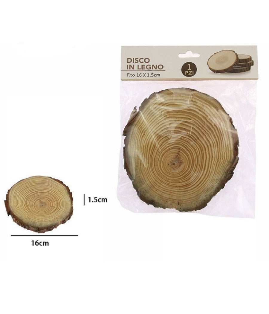 Disco Di Legno Base Tronco Decorativa Per Ornamento Casa 16x1.5 Cm Rotondo 72112         