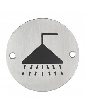 Cartello tondo a vite per doccia, targa in acciaio inossidabile spazzolato, marcatura nera, Ø76mm - THIRARD