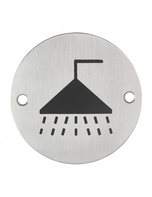Cartello tondo a vite per doccia, targa in acciaio inossidabile spazzolato, marcatura nera, Ø76mm - THIRARD