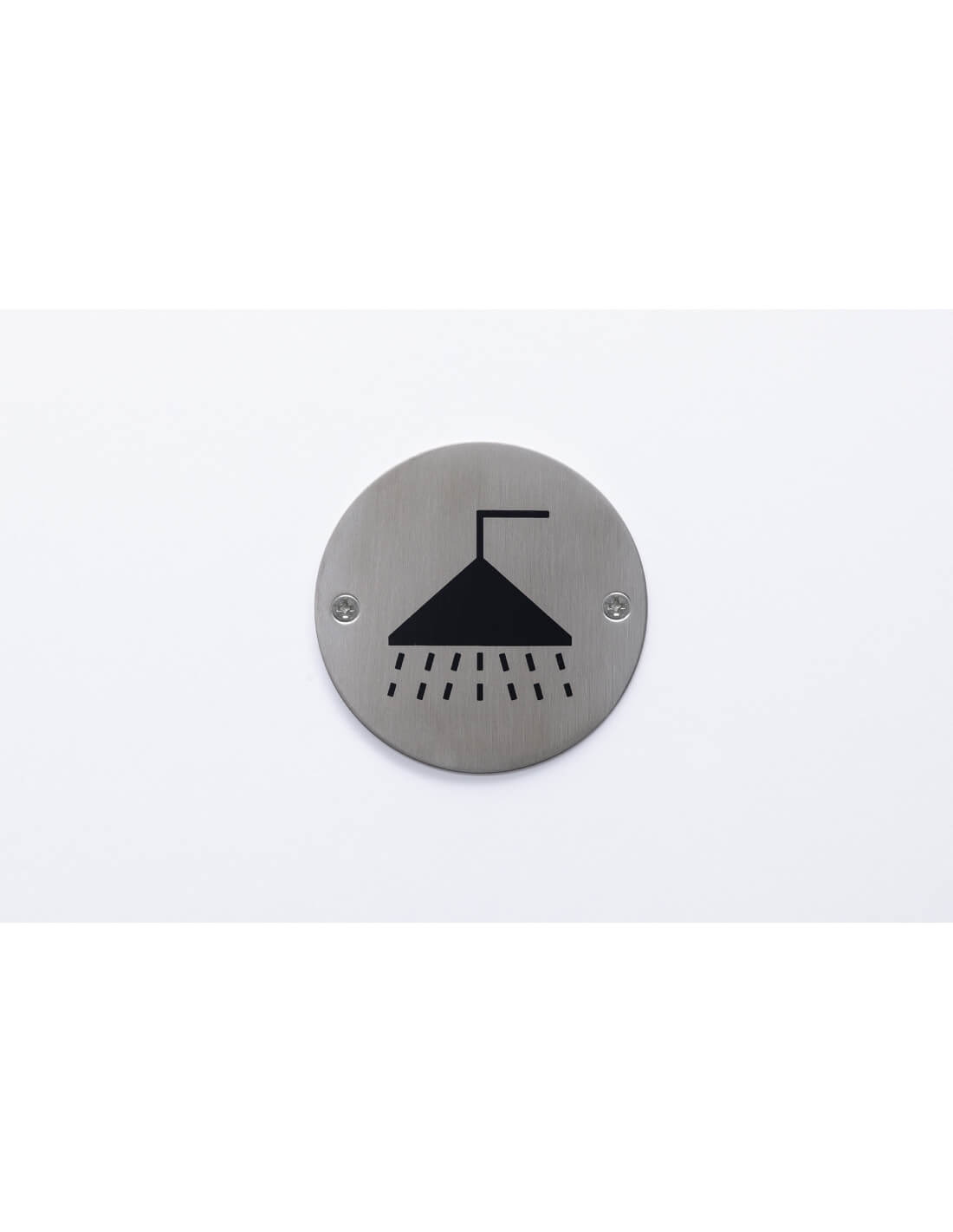Cartello tondo a vite per doccia, targa in acciaio inossidabile spazzolato, marcatura nera, Ø76mm - THIRARD