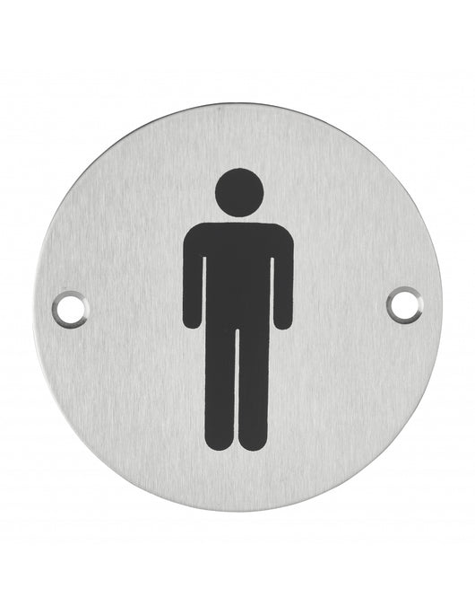 Cartello tondo per toilette da uomo, da avvitare, targa in acciaio inossidabile spazzolato, marcatura nera, Ø76mm - THIRARD