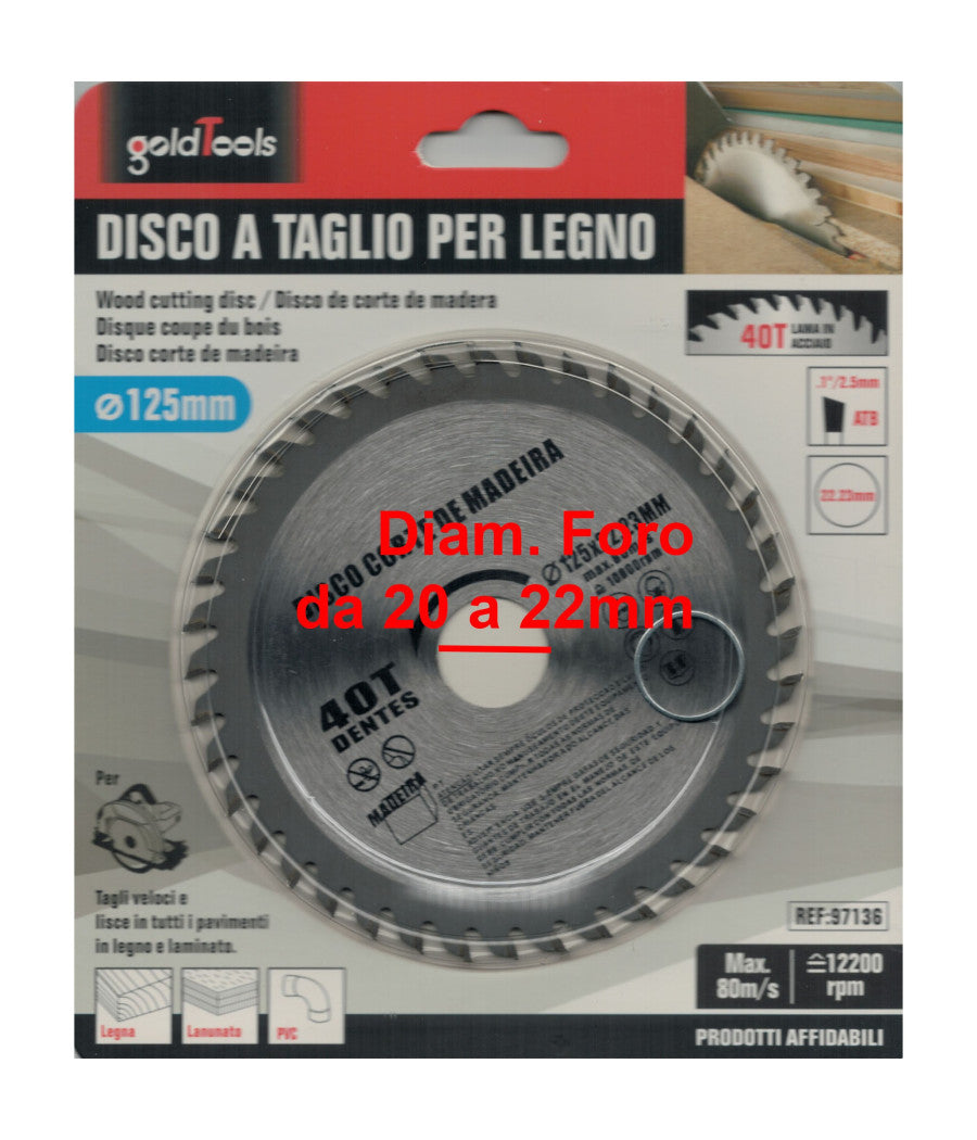 Disco Lama Per Tagli Legno 125 Mm Per Smerigliatrice 40 Denti Sega Circolare         