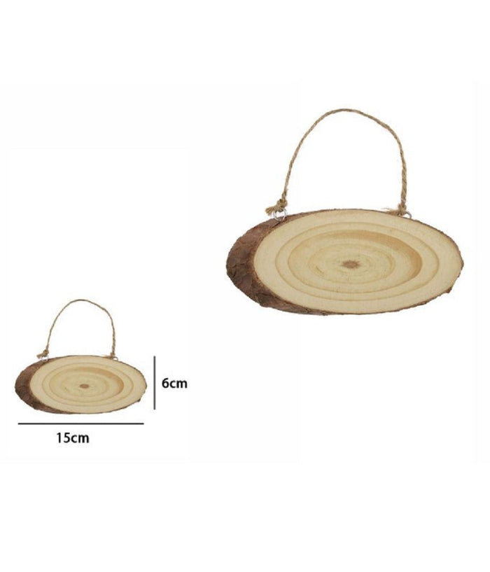 Disco Legno Naturale Base Tronco Decorativa Ornamento Da Appendere 15x6cm 72101         