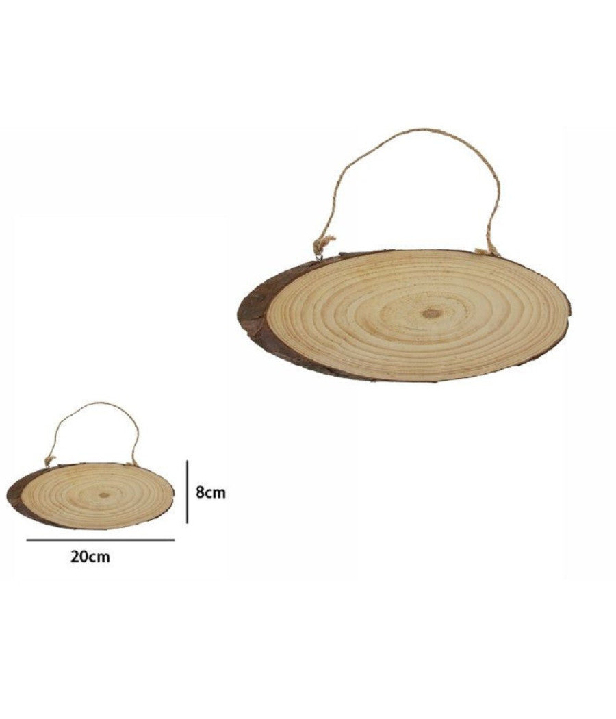 Disco Legno Naturale Base Tronco Decorativa Ornamento Da Appendere 20x8 Cm 72102         