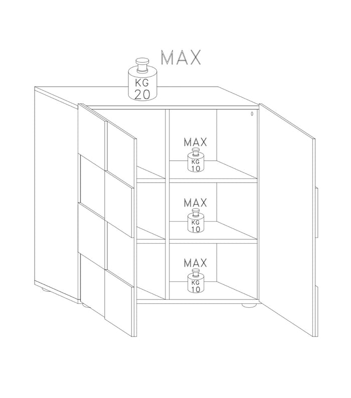 Credenza Moderna, Madia di Design, 2 ante Alta, Bianco Lucido, ZLCMS-MD2ABI