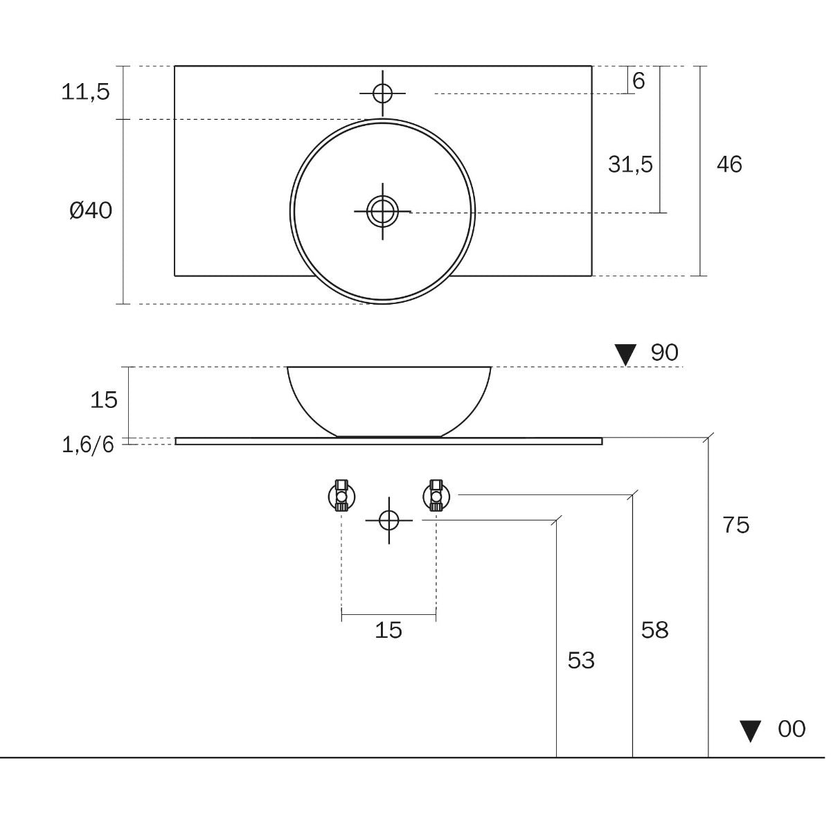 Inda - Lavabo tondo da appoggio Eos in ceramica Ø40 cm bianco lucido
