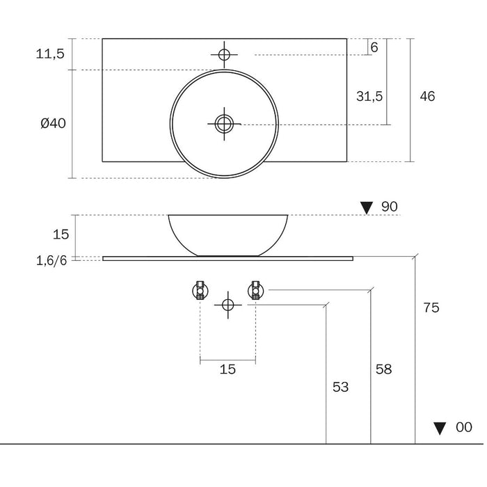 Inda - Lavabo tondo da appoggio Eos in ceramica Ø40 cm bianco lucido