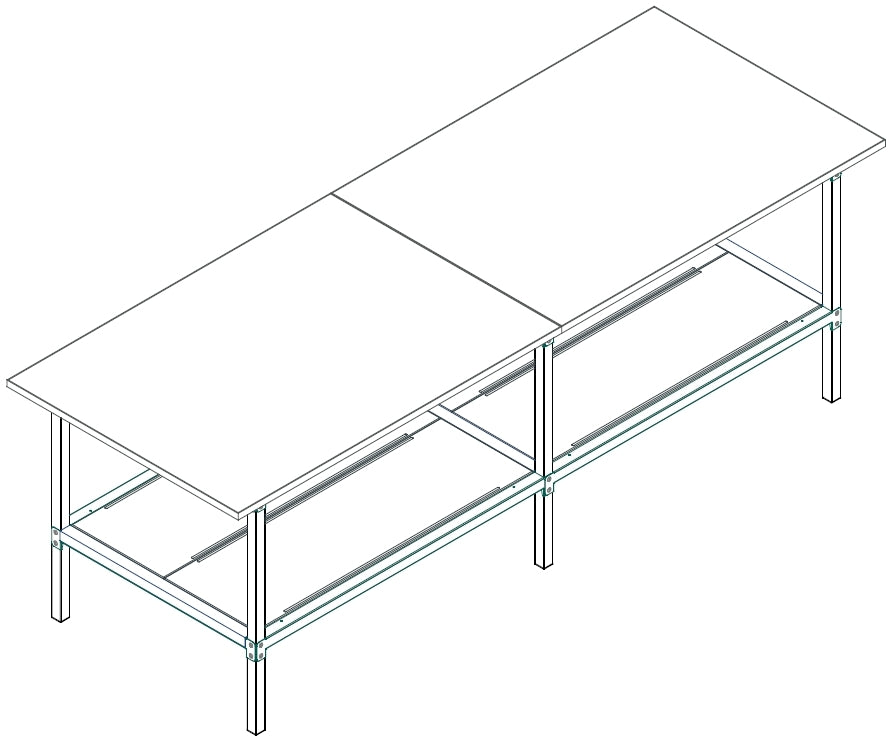 Banco per lavoro con struttura di metallo zincata e piano in nobilitato cm. 280x120x93h